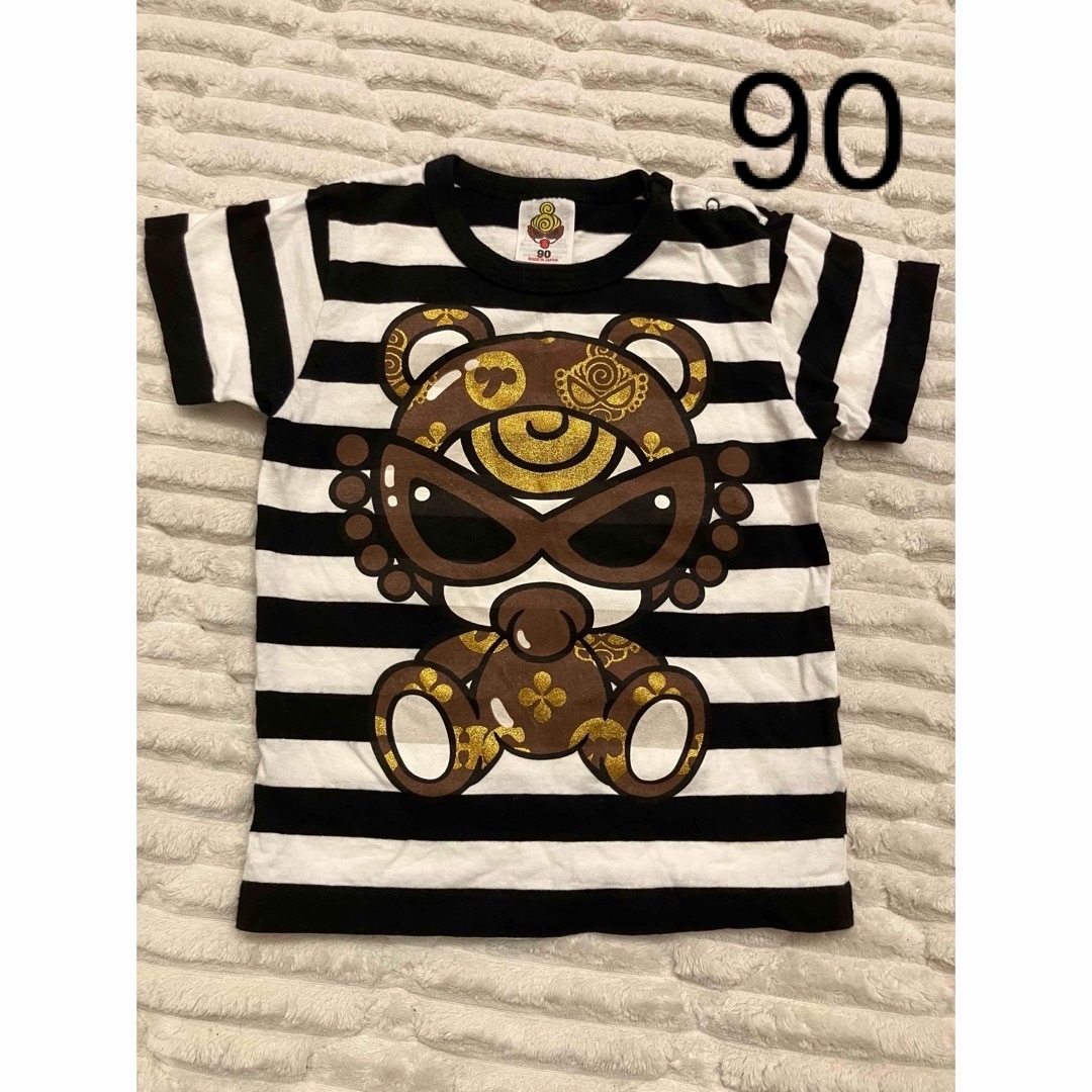 HYSTERIC MINI(ヒステリックミニ)のヒスミニ Teddy mini MONOGRAM柄ボーダー半袖Ｔシャツ 90 キッズ/ベビー/マタニティのキッズ服女の子用(90cm~)(Tシャツ/カットソー)の商品写真