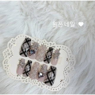即購入⭕️ ♥現品♥ ワンホンネイルチップ ピンク 量産型 韓国(ネイルチップ)