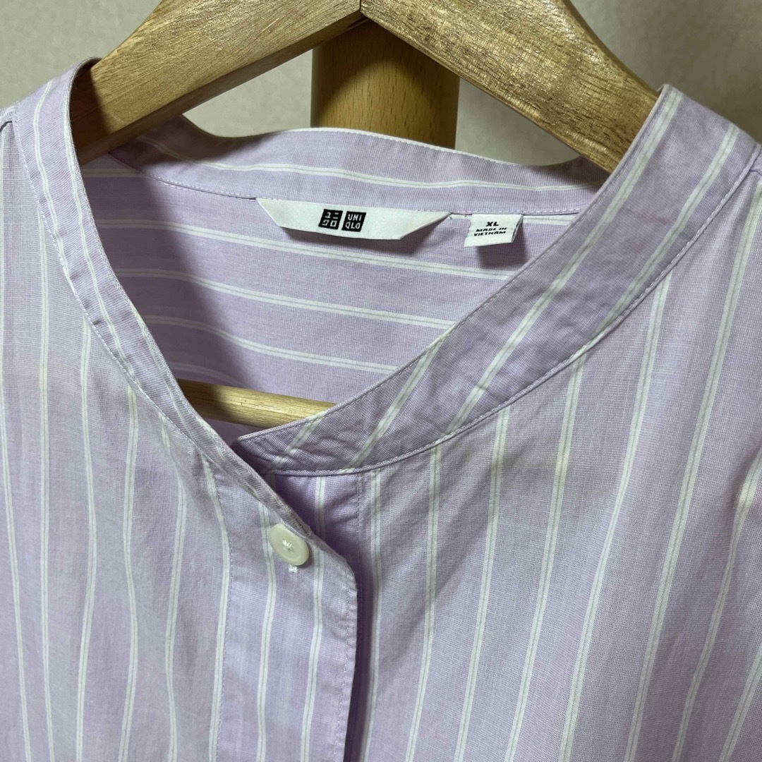 UNIQLO(ユニクロ)の【used】コットンストライプスタンドカラーシャツ　長袖 レディースのトップス(シャツ/ブラウス(長袖/七分))の商品写真