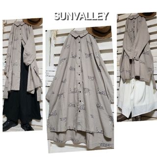 サンバレー(SUNVALLEY)の新品SUNVALLEY/刺繍が素敵な前開きワンピース 羽織り ゆったりM(ロングワンピース/マキシワンピース)