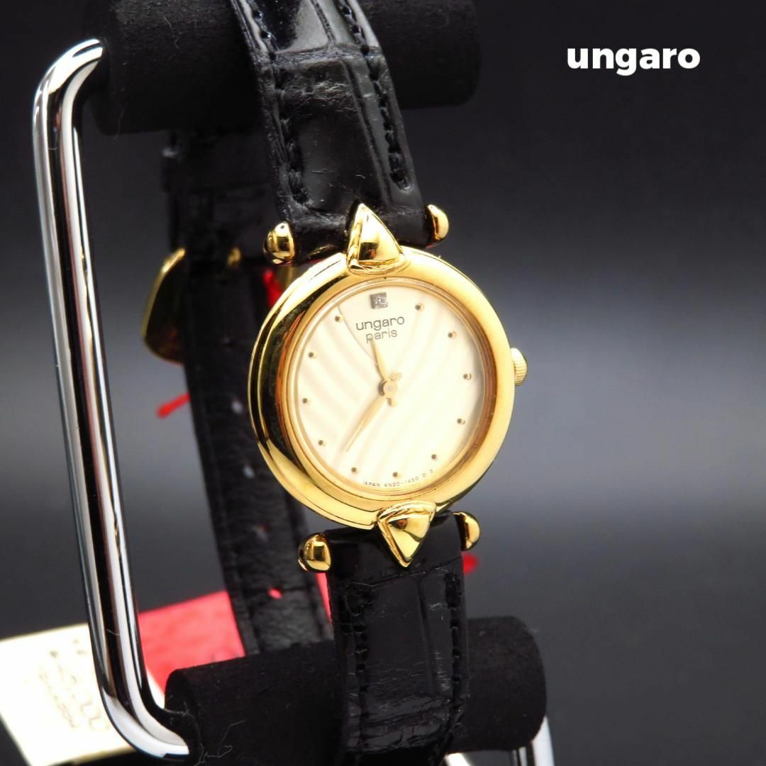 emanuel ungaro(エマニュエルウンガロ)のungaro 腕時計 ラウンドフェイス 1P ゴールド レザーベルト レディースのファッション小物(腕時計)の商品写真