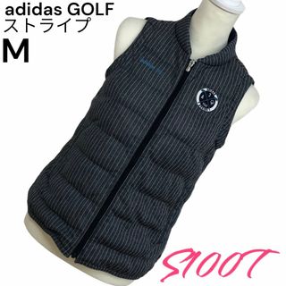 アディダス(adidas)の美品 送料無料 adidas GOLF ダウンベスト 袖なし ストライプ M(ダウンジャケット)