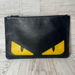 フェンディ(FENDI)の美品 FENDI フェンディ クラッチバッグ モンスター バグズアイ レザー 黒(セカンドバッグ/クラッチバッグ)