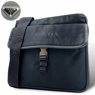 プラダ(PRADA)の美品 PRADA ショルダーバッグ 斜め掛け ロゴ 白タグ ナイロン ネイビー(ショルダーバッグ)