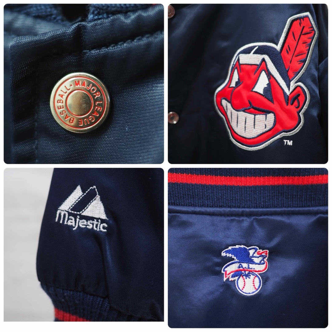 Majestic(マジェスティック)のMAJESTIC×CLEVELAND INDIANS サテンスタジャン-L メンズのジャケット/アウター(スタジャン)の商品写真