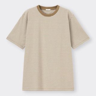 ジーユー(GU)の新品未使用 GU コンパクトコットンボーダーTシャツ Lサイズ 33 KHAKI(Tシャツ/カットソー(半袖/袖なし))