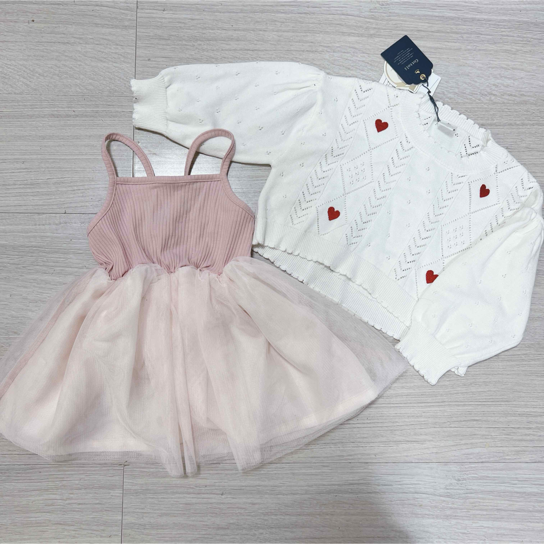 cottoli ハート ニット チュール キャミソール ドレス キッズ/ベビー/マタニティのキッズ服女の子用(90cm~)(ワンピース)の商品写真