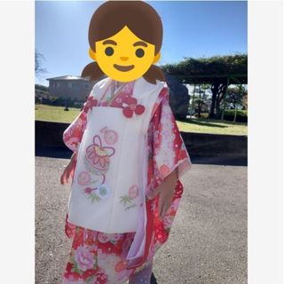 七五三 着物 3歳  女の子 京都花ひめ 鈴1 赤色の着物 白色の被布コート(和服/着物)