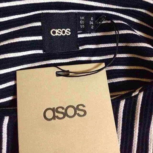 asos(エイソス)の新品 ASOS 上品ワンピース エイソス 縦ボーダー 大人ワンピ レディースのワンピース(ひざ丈ワンピース)の商品写真