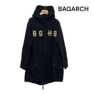 ●バガーチ BAGARCH/コート/ブランドプリント/フード/ブラック●(モッズコート)
