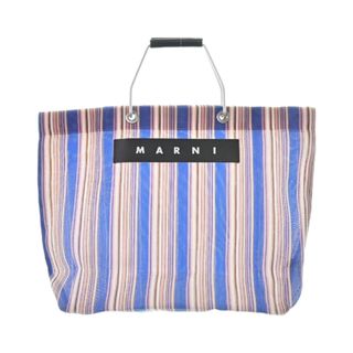 マルニ(Marni)のMARNI マルニ かごバッグ - 青xピンクx茶等(ストライプ) 【古着】【中古】(かごバッグ/ストローバッグ)