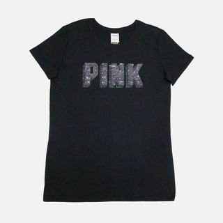 ヴィクトリアズシークレット(Victoria's Secret)の★新品★ピンク★ラインストーンロゴTシャツ (Black/S)(Tシャツ(半袖/袖なし))