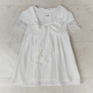 tumugu - 美品♪ ツムグ tumugu リボン 花柄カットワーク レース 半袖ブラウス