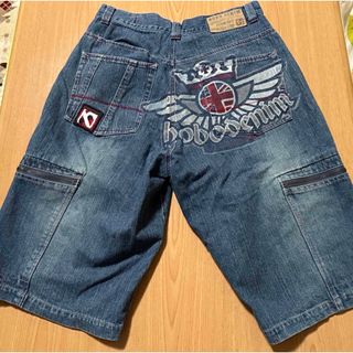 ホーボー(hobo)の美品　HOBO denim バックペイントロゴ　デニム　ワイド ショートパンツ(デニム/ジーンズ)