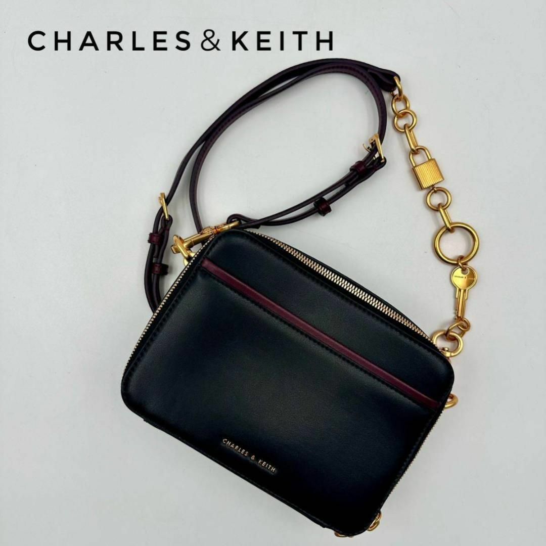 Charles and Keith(チャールズアンドキース)の☆新品☆ CHARLES&KEITH ショルダーバッグ 黒 ブラック レザー 革 レディースのバッグ(ショルダーバッグ)の商品写真