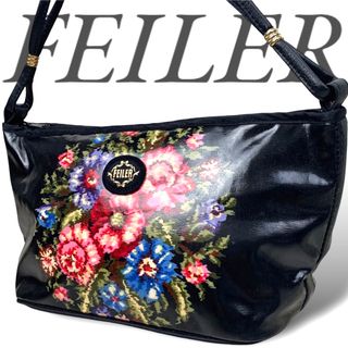 フェイラー(FEILER)の美品 フェイラー FEILER 花柄 黒 ハンドバッグ ミニバッグ 防水(ハンドバッグ)