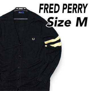 フレッドペリー(FRED PERRY)の良品‼️ フレッドペリー M カーディガン 黒 白 ライン 刺繍 ワンポイント(カーディガン)