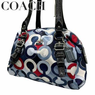 コーチ(COACH)の美品　COACH コーチ　s57 オプアート　マルチカラー　ハンドバッグ(ハンドバッグ)