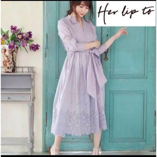 ハーリップトゥ(Her lip to)の美品ハーリップトゥ Belted Embroidered CottonDress(ロングワンピース/マキシワンピース)