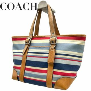 コーチ(COACH)のCOACH コーチ　s57 トートバッグ　7744 舟型　ボーダー　マルチカラー(ハンドバッグ)