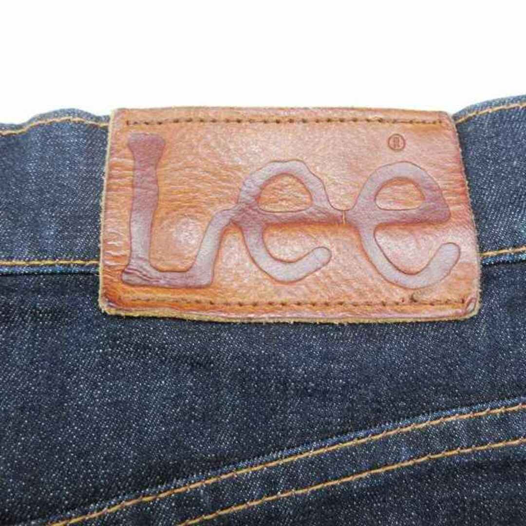 Lee(リー)の美品 リー LEE デニム タイト スカート ハーフ 膝丈 ロゴ レザーパッチ レディースのスカート(ひざ丈スカート)の商品写真