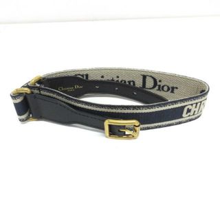 クリスチャンディオール(Christian Dior)のDIOR/ChristianDior(ディオール/クリスチャンディオール) ベルト 70 ロゴ ダークネイビー×グレーベージュ×ゴールド エンブロイダリー/オブリーク ジャガード×レザー×金属素材(ベルト)