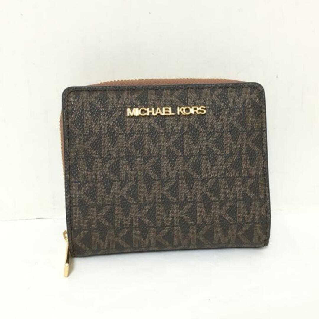 Michael Kors(マイケルコース)のMICHAEL KORS(マイケルコース) 2つ折り財布 - 35F0GTVZ8B ダークブラウン×ブラウン ラウンドファスナー PVC(塩化ビニール)×レザー レディースのファッション小物(財布)の商品写真