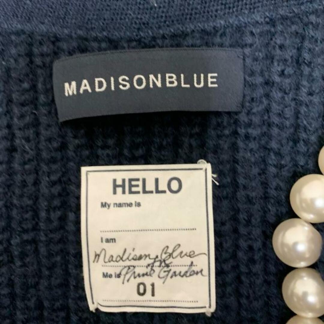 MADISONBLUE(マディソンブルー)のMADISON BLUE(マディソンブルー) カーディガン サイズ01 S レディース美品  - ダークネイビー×アイボリー 長袖/ニット/パール レディースのトップス(カーディガン)の商品写真