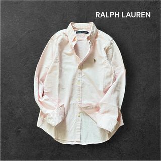 ポロラルフローレン(POLO RALPH LAUREN)のラルフローレン 長袖シャツ ストライプ ピンク×白 ウエストシェイプ 美品(シャツ/ブラウス(長袖/七分))