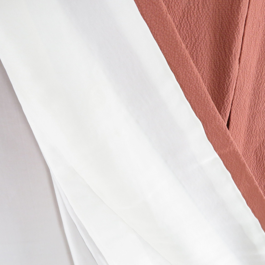 色無地 正絹 茶橙色 成竹登茂男 落款付 作家物 袷 広衿 一つ紋 セミフォーマル 仕立て上がり着物 身丈156cm レディースの水着/浴衣(着物)の商品写真
