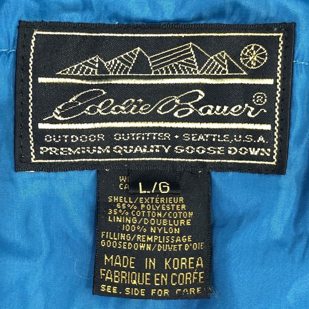 Eddie Bauer(エディーバウアー)の80年代 Eddie Bauer エディーバウアー ダウンジャケット アウトドア キャンプ アウター 防寒 ターコイズブルー (メンズ L) O9872 中古 古着 メンズのジャケット/アウター(スタジャン)の商品写真