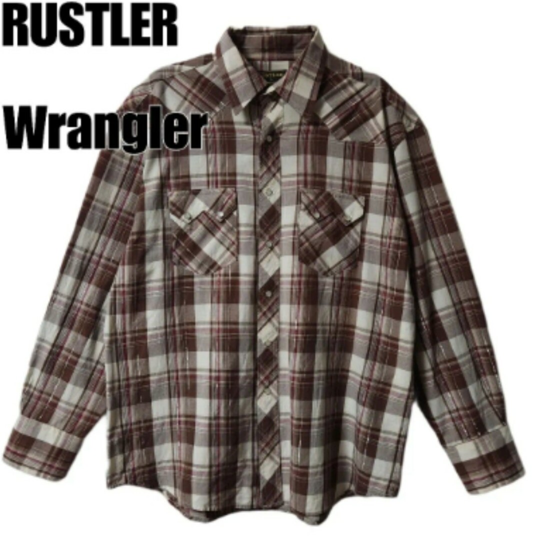 Wrangler(ラングラー)のRUSTLER Wrangler　ウエスタンシャツ　チェック柄　ブラウン　L メンズのトップス(シャツ)の商品写真