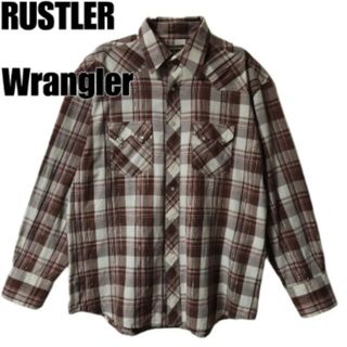 ラングラー(Wrangler)のRUSTLER Wrangler　ウエスタンシャツ　チェック柄　ブラウン　L(シャツ)