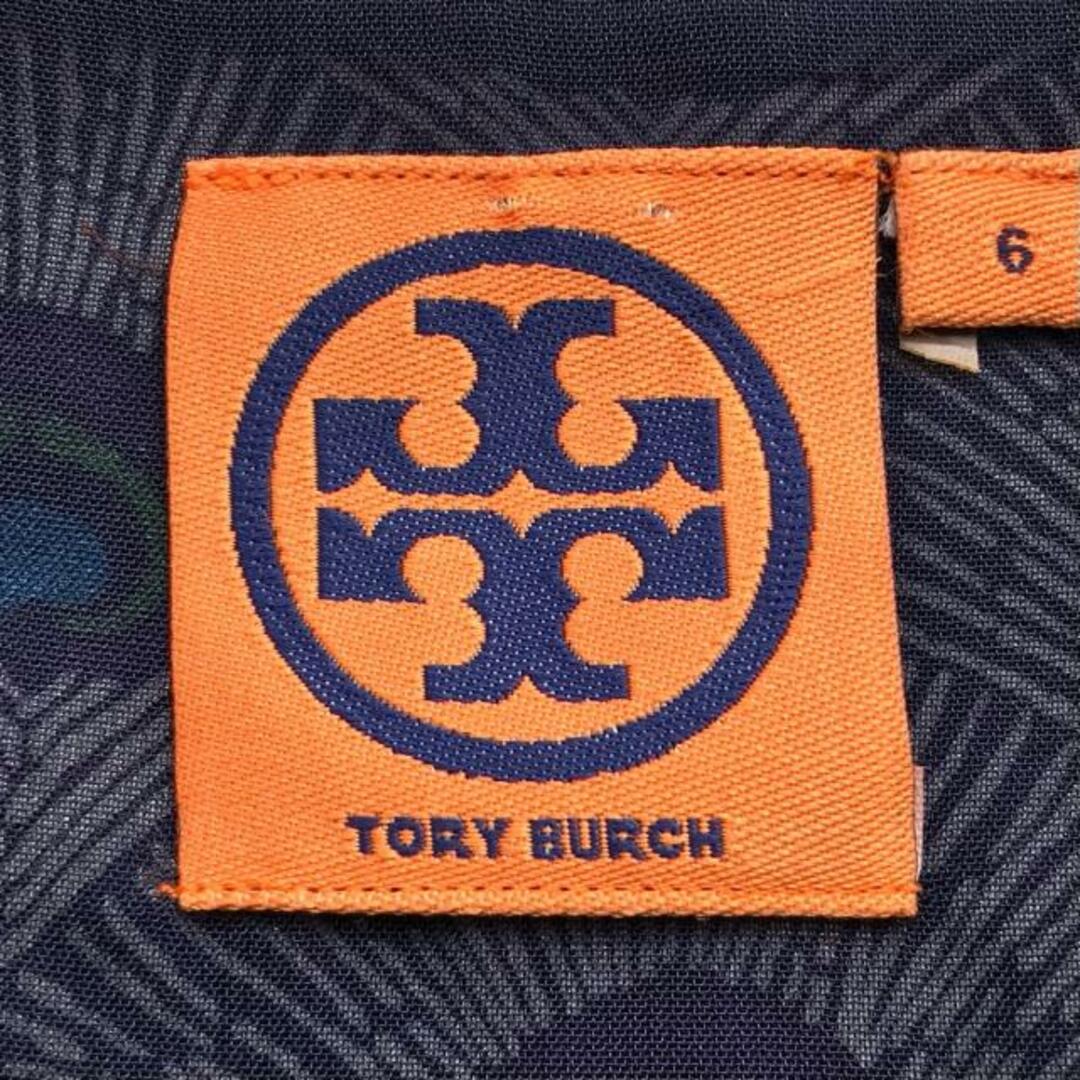 Tory Burch(トリーバーチ)のTORY BURCH(トリーバーチ) ワンピース サイズ6 M レディース美品  - ダークネイビー×白×黒 Vネック/半袖/ロング/シルク/クジャク柄 レディースのワンピース(その他)の商品写真