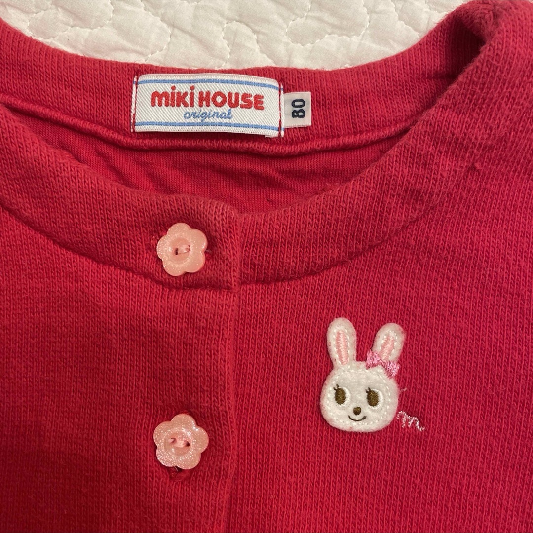 mikihouse(ミキハウス)のミキハウス　カーディガン　赤　80cm キッズ/ベビー/マタニティのベビー服(~85cm)(カーディガン/ボレロ)の商品写真