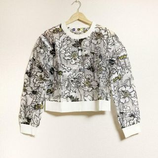 エムエスジイエム(MSGM)のMSGM(エムエスジィエム) 長袖カットソー サイズ40 M レディース - ライトグレー×白×黒 クルーネック/花柄/シースルー(カットソー(長袖/七分))