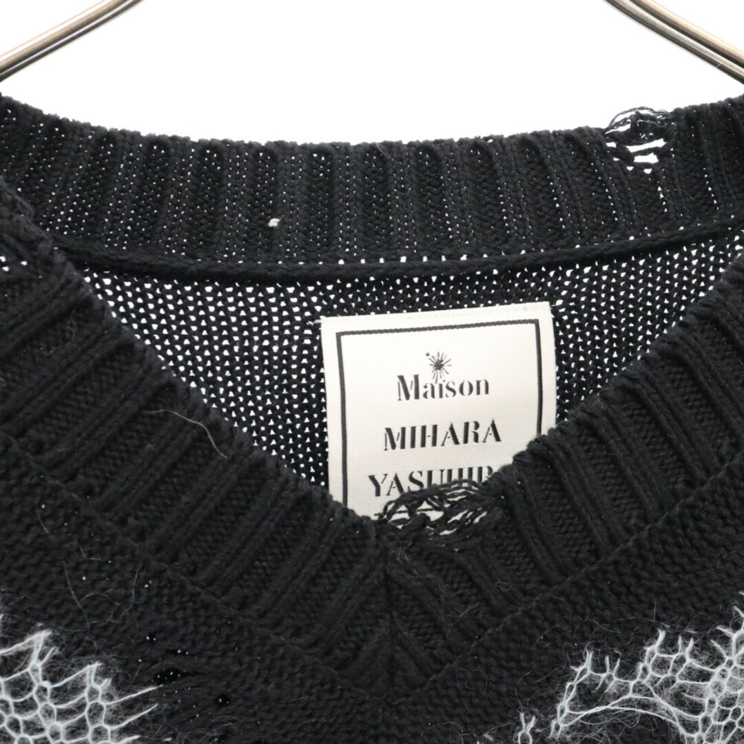 MIHARAYASUHIRO(ミハラヤスヒロ)のMIHARA YASUHIRO ミハラヤスヒロ 20AW ENLARGED ZIP KNIT ダメージ加工 プルオーバー Vネックニット セーター ブラック/ブルー A05PO522 メンズのトップス(ニット/セーター)の商品写真