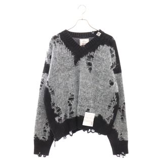 ミハラヤスヒロ(MIHARAYASUHIRO)のMIHARA YASUHIRO ミハラヤスヒロ 20AW ENLARGED ZIP KNIT ダメージ加工 プルオーバー Vネックニット セーター ブラック/ブルー A05PO522(ニット/セーター)