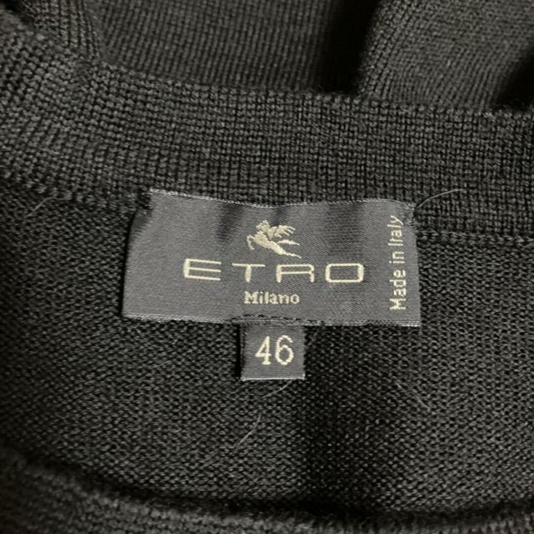 ETRO(エトロ)のETRO(エトロ) 半袖カットソー サイズ46 L レディース - 黒×ライトピンク×アイボリー クルーネック/前身頃シルク/ニット/ペイズリー柄 レディースのトップス(カットソー(半袖/袖なし))の商品写真