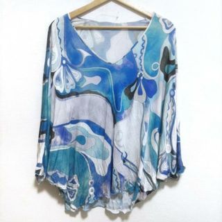 エミリオプッチ(EMILIO PUCCI)のEMILIO PUCCI(エミリオプッチ) 七分袖カットソー サイズ40 M レディース - ブルー×ベージュ×マルチ Vネック/ドルマンスリーブ レーヨン(カットソー(長袖/七分))