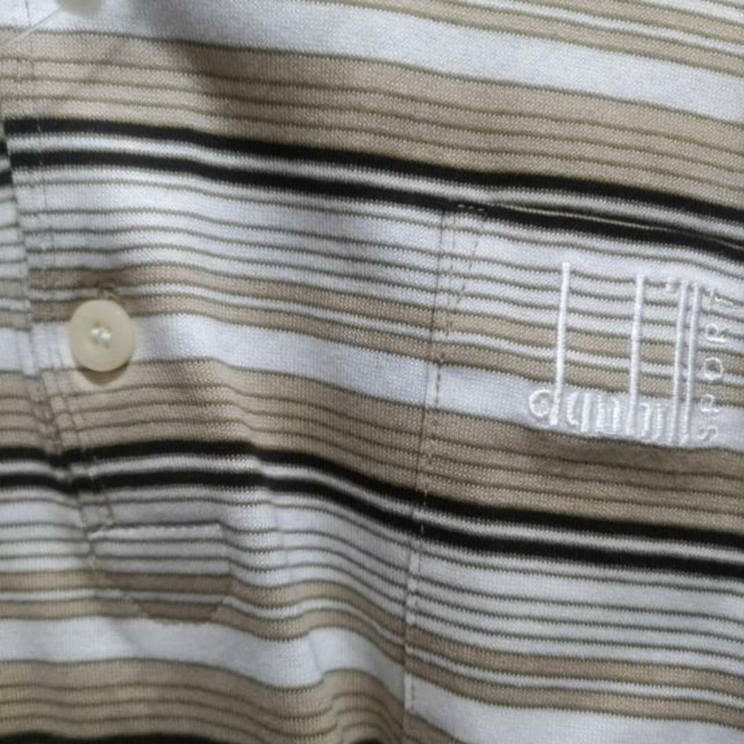 Dunhill(ダンヒル)のdunhill/ALFREDDUNHILL(ダンヒル) 半袖ポロシャツ サイズM メンズ美品  - ベージュ×白×マルチ ボーダー 綿、ポリウレタン メンズのトップス(ポロシャツ)の商品写真