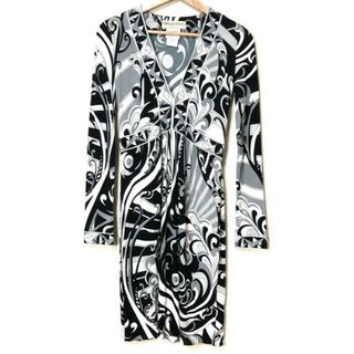 EMILIO PUCCI - EMILIO PUCCI(エミリオプッチ) ワンピース サイズ38(  I  ) レディース - グレー×ダークグレー×白 Vネック/長袖/ひざ丈