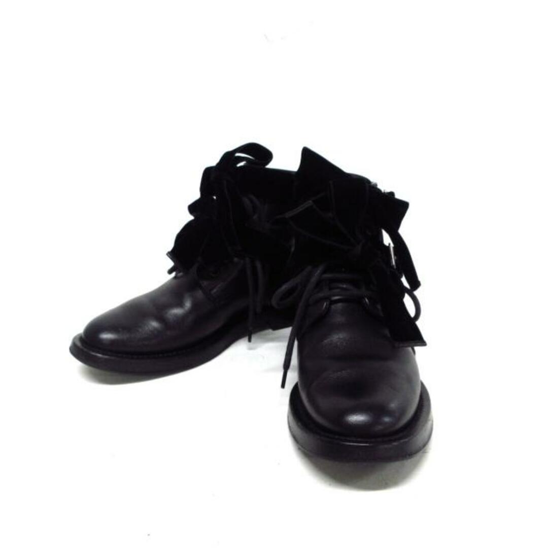 SAINT LAURENT PARIS(サンローランパリ) ショートブーツ 36 レディース美品  - 黒×シルバー ベロアリボン/スタッズ レザー×金属素材 レディースの靴/シューズ(ブーツ)の商品写真
