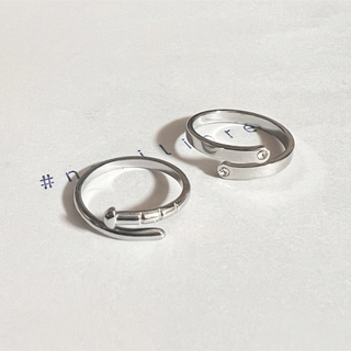2個セット シルバーリング 銀 ステンレス スクリュー 釘リング 韓国 指輪(リング(指輪))
