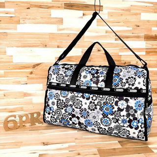 レスポートサック(LeSportsac)の超特大/希少【レスポートサック】花柄 フラワー プリント ボストンバッグ 白×黒(ボストンバッグ)