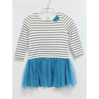 プチバトー(PETIT BATEAU)の【春物 新入荷!】‡プチバトー/PETIT BATEAU‡86cm 長袖ワンピース 白×グリーン【中古】子供服 キッズ kids ベビー服 baby 女の子 春秋 onepi 213042(ワンピース)