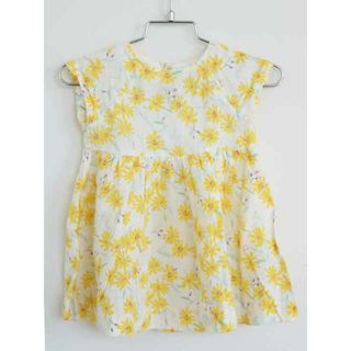 プチバトー(PETIT BATEAU)の†プチバトー/PETIT BATEAU†74cm(12m) 半袖ワンピース  白×黄 麻100％【中古】子供服 キッズ kids ベビー服 baby 女の子 夏 206032 onepi(ワンピース)