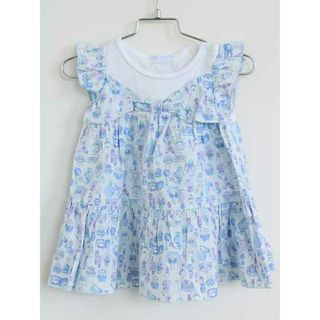 pom ponette - †ポンポネット/pom ponette†90cm 半袖ワンピース 青×白【中古】子供服 キッズ kids ベビー服 baby 女の子 夏 906032 onepi