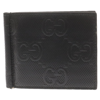 グッチ(Gucci)のGUCCI グッチ GGエンボス マネークリップ付き二つ折り財布 ブラック 676656(折り財布)