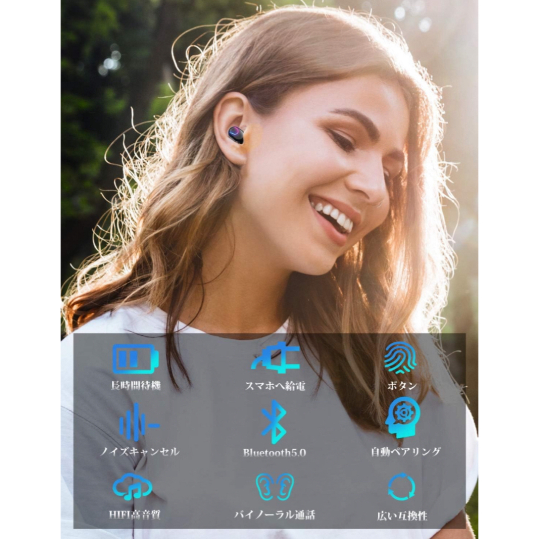 2024新登場 Bluetooth 5.0 ワイヤレスイヤホン  スマホ/家電/カメラのオーディオ機器(ヘッドフォン/イヤフォン)の商品写真